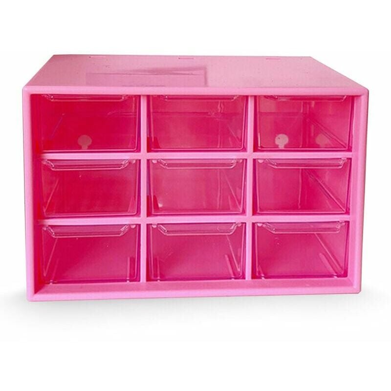 Shining House - Boite De Rangement De Pcs En Plastique Materiel De Rangement a 9 Tiroirs Et Support Mural Pour Armoire D'Artisanat, Rose - Rose