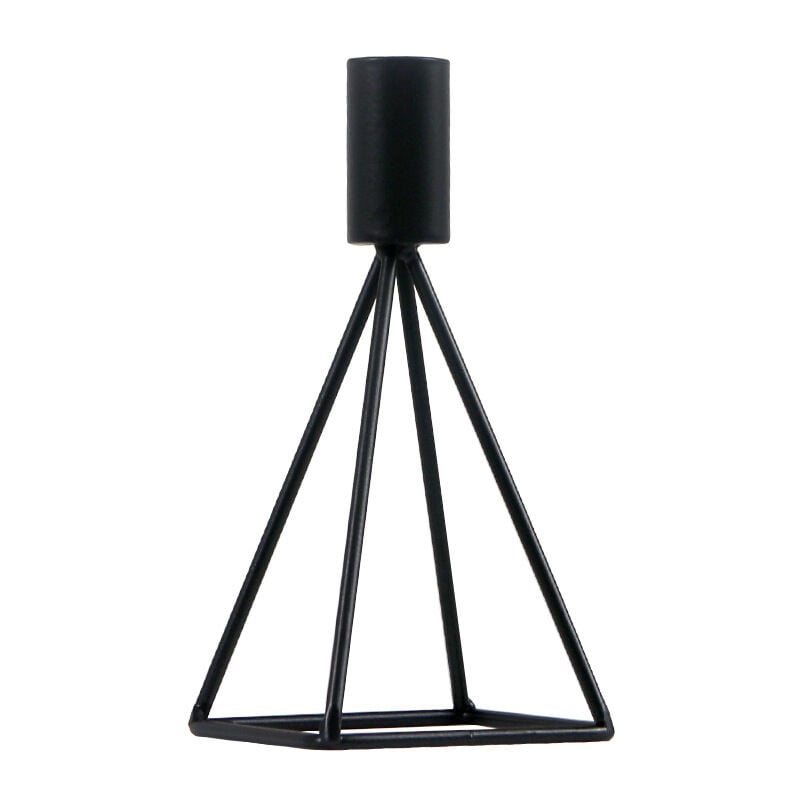 Shining House - Bougeoirs Ensemble de 2 bougeoirs candélabres en métal géométrique noir, 2 pièces - 8x8x24 cm, bougeoirs de décoration de table de