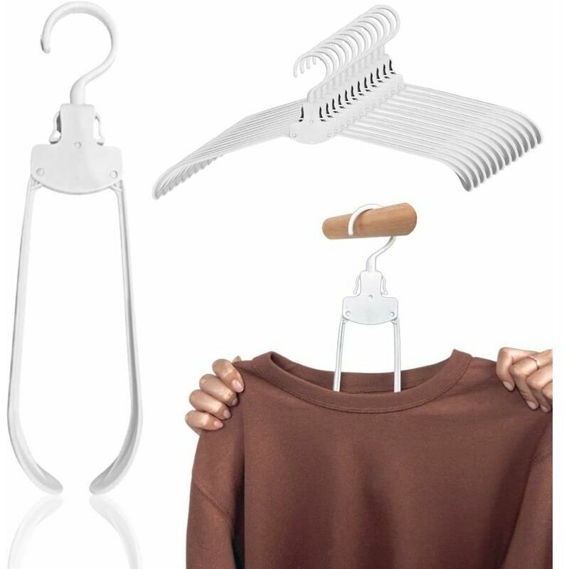 Cintres Pliables, Lot de 12, Blanc, Design Ergonomique Anti-Déformation, Gain de Place, Voyage, 100% Pratique, Amovible, Antiglisse, Séchage Rapide,