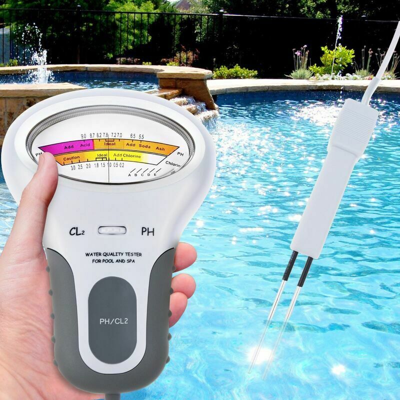 Compteur de qualité d'eau de piscine câble électronique de 13 cm pour le pH et la teneur en chlore - white