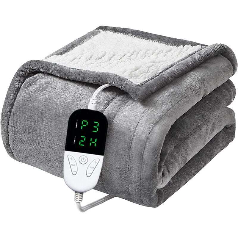 Shining House - Couverture Électrique 130 x 150 cm, Flanelle + Laine d'Agneau, Lavable en Machine, Extrêmement Douce et Confortable, Couverture