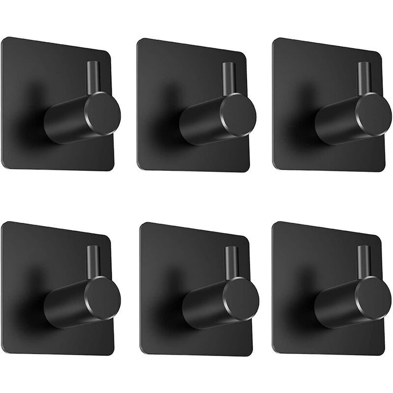 Shining House - Crochets pour peignoirs de bain, 6 pièces, crochets pour serviettes, crochets pour serviettes auto-adhésifs sans perçage, noirs