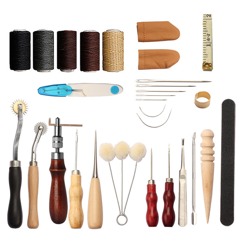 Shining House - Ensemble d'outils de fabrication du cuir de 29 pièces pour chaussures, sacs, ceintures, couture du cuir, marquage, traitement,