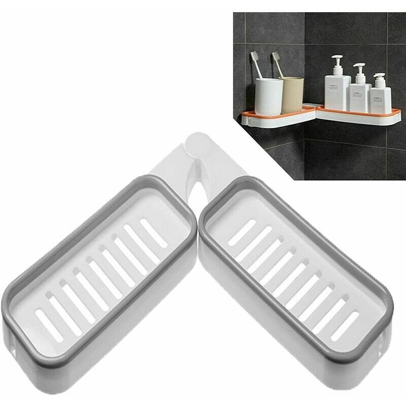 Shining House - tagère de douche d'angle sans perçage, cadre d'angle de salle de bain sans angle, rotation à 180 degrés, étagère d'angle réutilisable