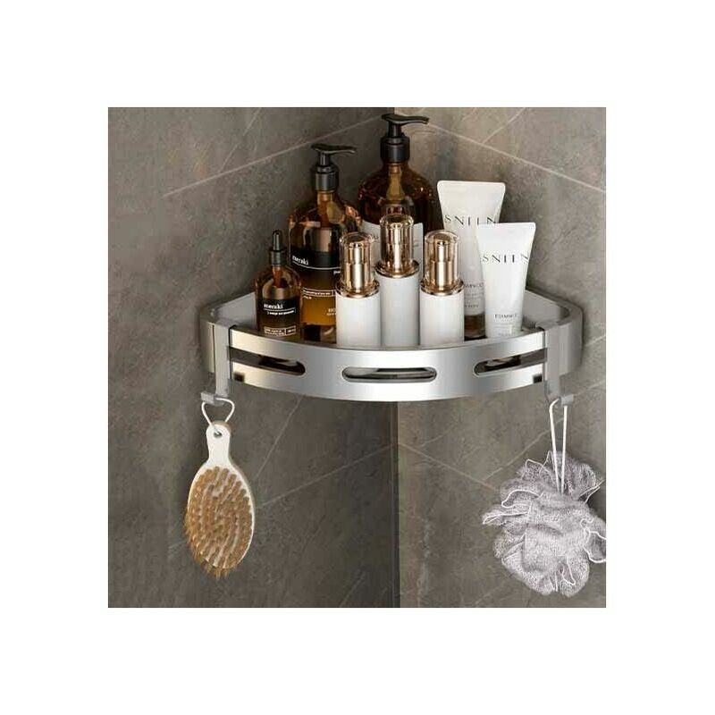 Shining House - Etagère de Douche d'angle sans Perçage en Métal avec 2 Crochets pour Douche Support Antirouille Autocollant pour Articles de Salle de