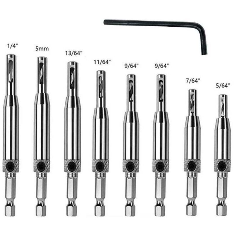 Shining House - Foret à Centrer, 8 pcs Foret pour Charnière à Centrage Automatique, Outil de Perçage du Trou pour Le Travail Du Bois, Mèches de