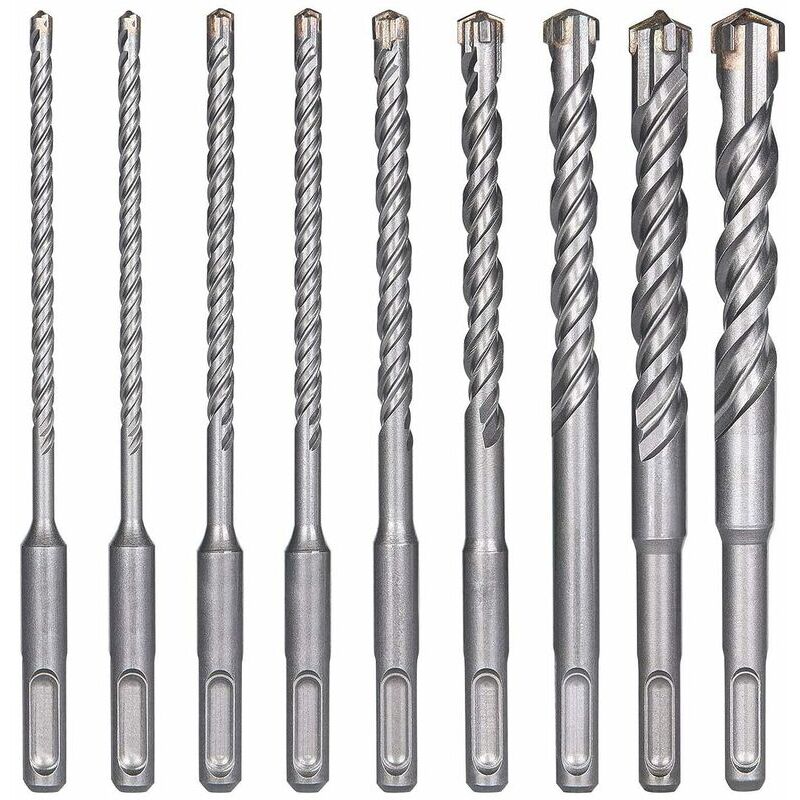 Forets à Béton, 9PCS (5 mm 16x160 mm) Foret Carrelage, Foret à Percussion Électrique SDS-Plus pour Perforateur, Forets Transversaux pour Béton,