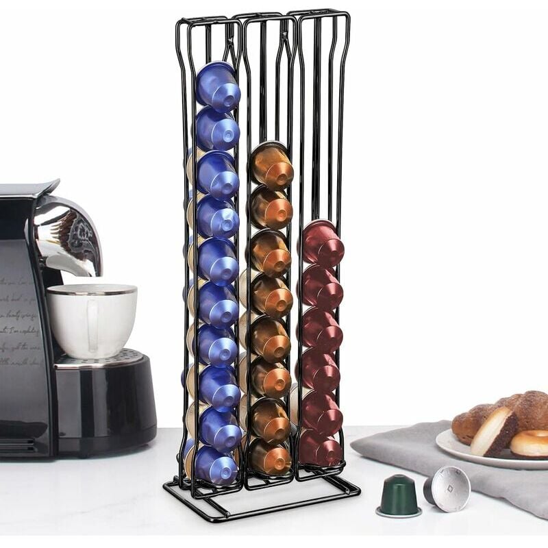 Gélules Support Capsule Cafe,Porte Capsules Cafe pour Nespresso et Plupart des Autres Marques,Matériel en Métal,Chrome,Anti-Rayures (Noir)