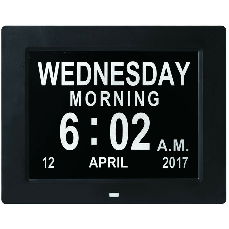 Shining House - Horloge calendrier numérique 8 pouces avec date et heure, horloge Alzheimer pour parents, noir,21.5172.4cm