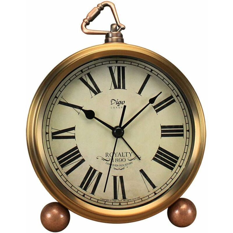 Horloge de table dorée, rétro vintage sans tic-tac table bureau réveil à piles mouvement à quartz silencieux verre hd pour chambre salon décoration