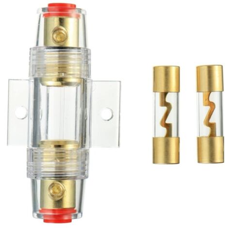 SHINING HOUSE 1 portafusibles AGU en línea chapado en oro y 2 fusibles AGU de vidrio chapados en oro de 60 A para protección de seguridad de energía de audio automotriz (60 A)