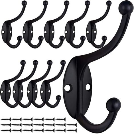SHINING HOUSE 10 ganchos vintage para abrigos, ganchos de metal vintage para puertas de baño, cocina, dormitorio y entrada (negro, 5,2 x 6,2 x 9,7 cm)