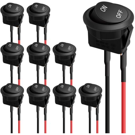 SHINING HOUSE 10 interruptores basculantes redondos, interruptores de palanca de encendido y apagado, interruptores de automóvil de 12 V, 6 A/250 V, 10 A/125 V CA, interruptores basculantes precablead