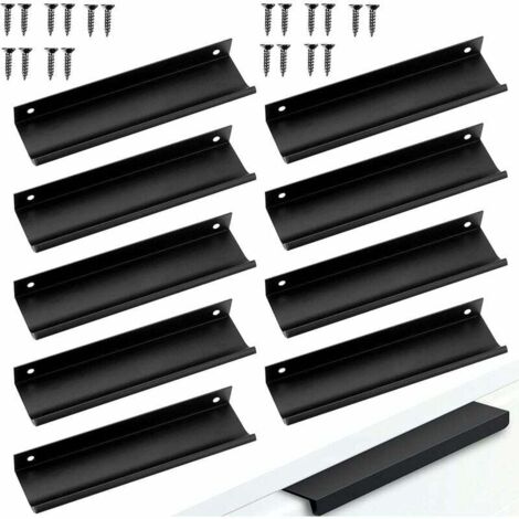 SHINING HOUSE 10 piezas de manijas para muebles, manijas para gabinetes, manijas ocultas con espaciado de tornillos, manijas de aluminio para muebles, manijas de cocina, manijas negras con borde ocult