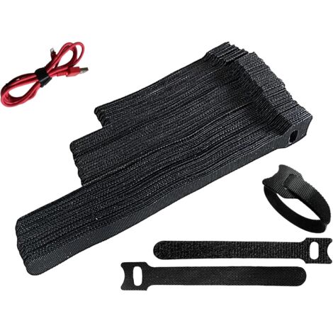 SHINING HOUSE 100 bridas de nailon reutilizables (10-20 cm), 3 tamaños, bridas ajustables con velcro para sujetar cables, PC y cables eléctricos, color negro