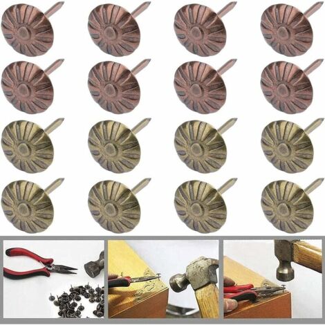 SHINING HOUSE 100 piezas de clavos para tapicería, tachuelas para muebles vintage, clavos para tapicería de bronce antiguo, para decoración de muebles tapizados de madera
