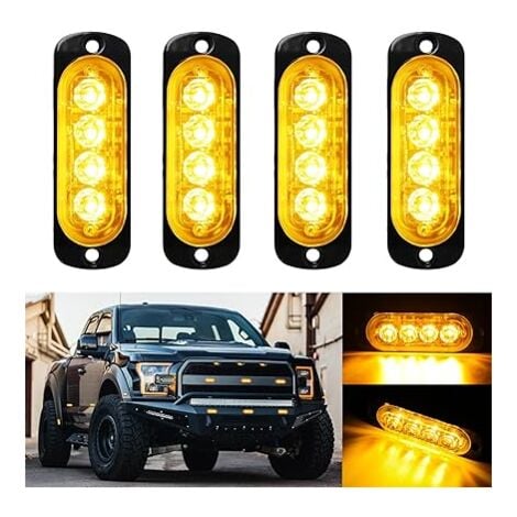 SHINING HOUSE 12V 24V Feux Stroboscopique Feux latéraux, 4PCS 4 LEDs Lampe Flash Warining Beacon Lights Barre Lumière d'urgence pour Voiture Camion Remorque Tracteur Backhoe élévateur ATV UTV Pickup