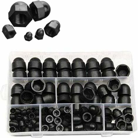 SHINING HOUSE 145 piezas de tapas de plástico para tornillos, tapas de tornillos, protección para tuercas, tornillos hexagonales negros, protecciones para tornillos hexagonales M4 M5 M6 M8 M10 M12