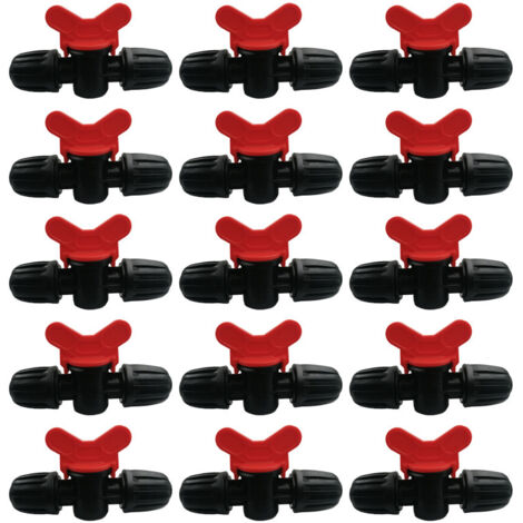 SHINING HOUSE 15 piezas de válvula de interruptor de riego por goteo de 16 mm, conector de manguera de válvulas con púas para tubo de riego de PE, válvula de púas para jardín, para detener/activar el 