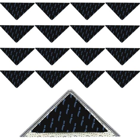 SHINING HOUSE 16 piezas de pinzas para alfombras antideslizantes, bases para alfombras triangulares autoadhesivas, reutilizables y lavables, con agarre fuerte y antirrugas en las esquinas, para todos 