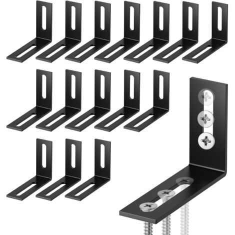 SHINING HOUSE 16 Stück schwarze Metallhalterung, verstellbare Eckhalterungen, Metallhalterung 60 x 42,5 mm, L-förmige Befestigungshalterung zum Befestigen und Reparieren von Möbeln, Verstärkung von Ve