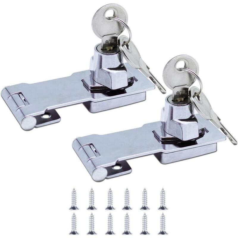 SHINING HOUSE (2 Pack) 80mm Metal Locking Hasp Door Bolt Latch Buckle with Padlock and Key - Chrome Hardware for Locking Shed Doors Cabinets Boxes