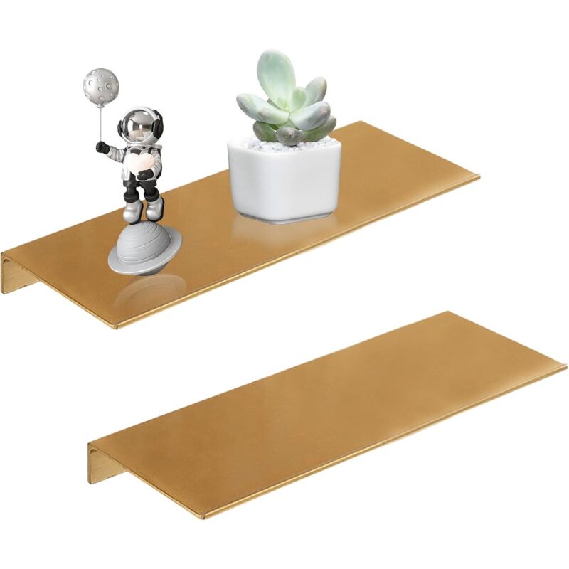 Shining House - 2 Pièces Tablette Murale avec Vis,Tablettes Flottantes en Space Aluminum,Tablette Flottante Murale Or pour Salle de