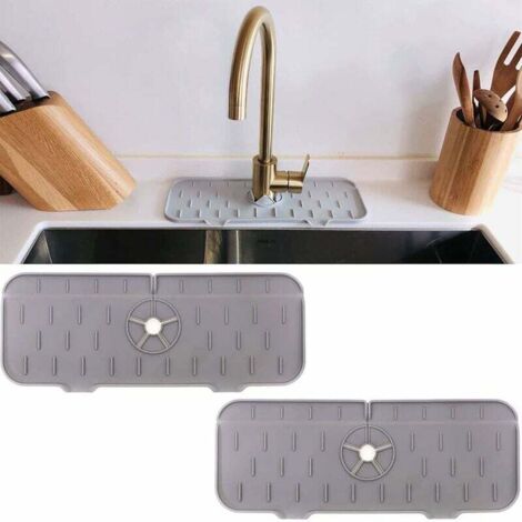 SHINING HOUSE 2 protectores contra salpicaduras para grifo de cocina, alfombrilla de silicona para grifo, colector de agua, color gris