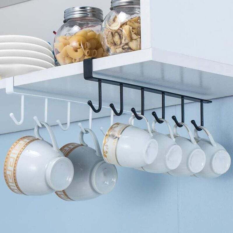2 Tasse Rangement Crochets, Armoir, Ustensiles de Cuisine Cravates Ceintures et écharpe Accrocher Porte-Rack Crochet sous Placard Cabinet (Noir)