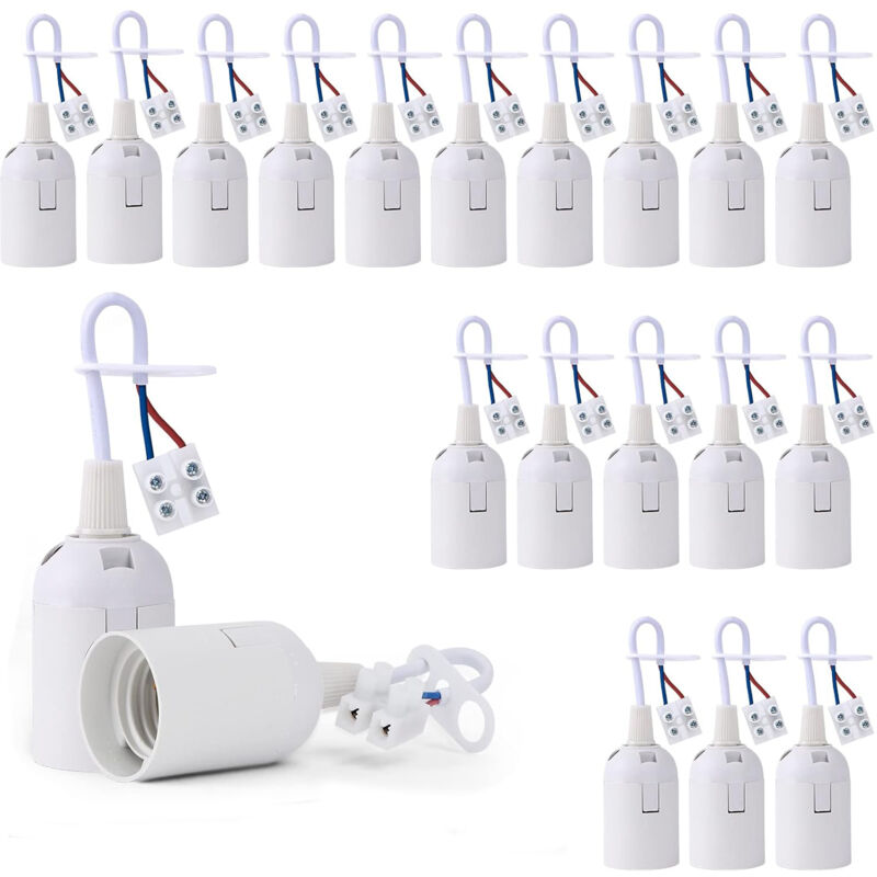 Shining House - 20 Pièces Douille de Lampe E27 Support Ampoule avec Testeur de Phase, Base de Lumière Douille de Suspension Douille de Chantier