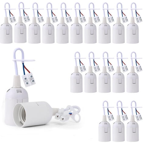 SHINING HOUSE 20 Pieces E27 Lamp Socket Bulb Holder with Phase Tester, Light Base Pendant Socket Construction Site Renovation Socket Replacement Socket Building Socket with Cable (White)