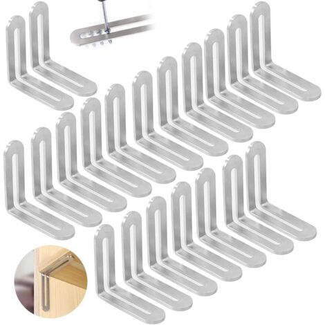 SHINING HOUSE 20 piezas de soporte de metal de acero inoxidable de 48 x 48 mm, conector de esquina tipo L de bañera con ángulo activo ajustable de 90°, conector de muebles, para instalación de muebles