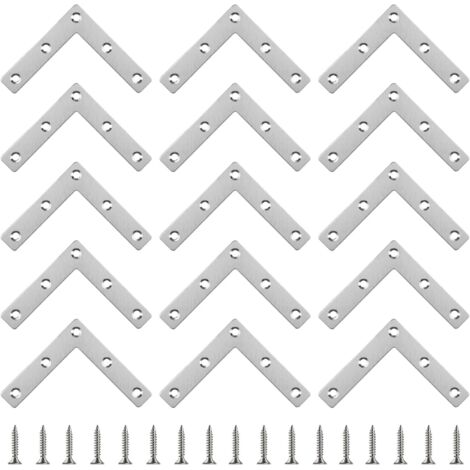 SHINING HOUSE 20 piezas de soporte plano con 100 tornillos, soporte de ángulo en forma de L, conector de metal plano, soporte de fijación, soporte de metal, soporte de acero inoxidable 80x64x15 mm par