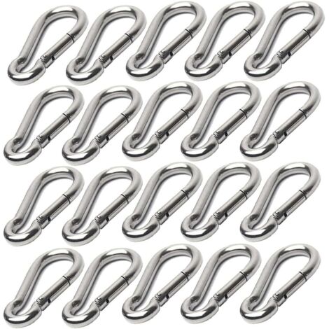 SHINING HOUSE 20 Stück 304 Edelstahl-Karabiner, M5 Edelstahl-Karabiner, 50 x 5 mm, für Schlüsselanhänger, Camping, Angeln und Wandern