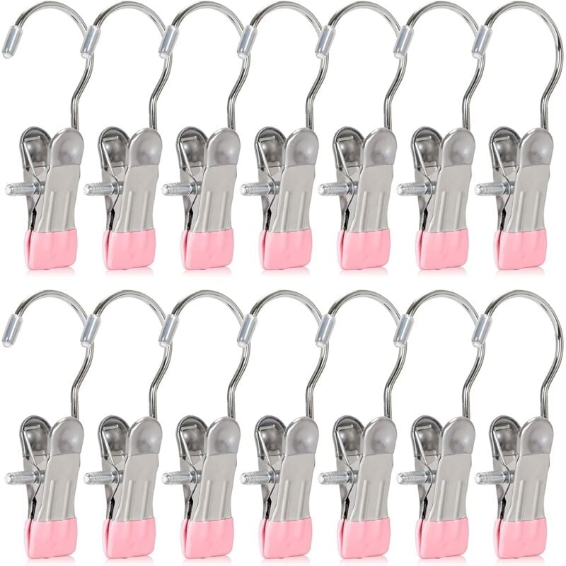 Shining House - 20pcs Boot Hook Clip, Pink Hook Clip, Hook Clip, Clothes Hook Clip - Portable Stainless Steel Clip for Home Travel