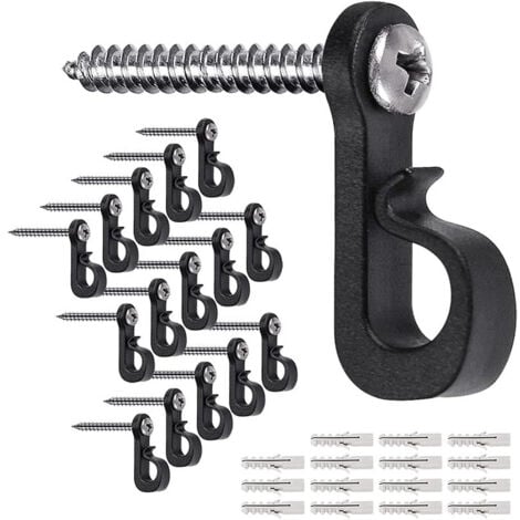SHINING HOUSE 20pcs Indoor Outdoor Screw Hooks for Christmas Lights, Garage, New Year for Outdoor String Lights（Black）