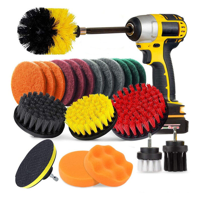 Shining House - 22Pcs Drill Cleaning Brush, Electric Drill Brush Attachment Cleaning Kit for Kitchen Bathroom Tile Grout Floor Carpet Car Scrub Grill