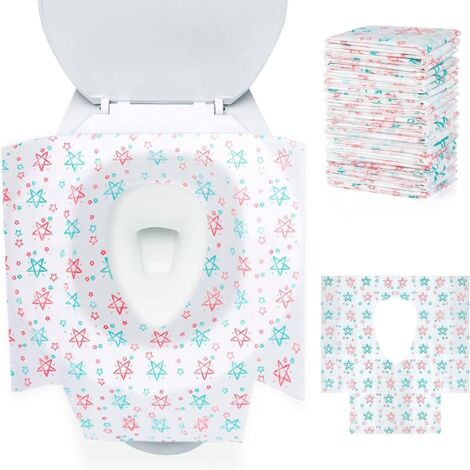 SHINING HOUSE 24 Stück Einweg-Toilettensitze, tragbare Toilettensitzbezüge, Größe 65 x 60 cm, einzeln verpackt, rutschfester Toilettensitz für Erwachsene und Kinder