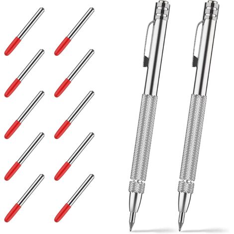 SHINING HOUSE 2er-Pack Anreißspitzen aus Wolframkarbid mit 12 Ersatzmarkierungsspitzen, Gravierwerkzeug aus Aluminiumkarbid mit Clip,
