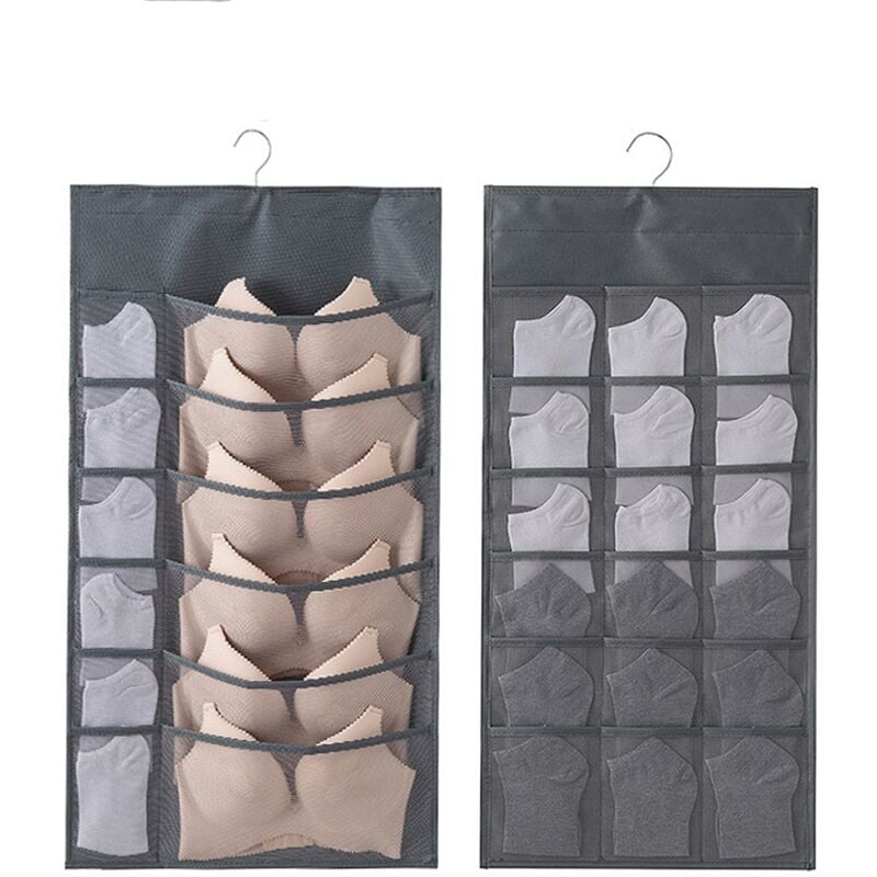 Shining House - 2PCS Hanging Storage Bag Underwear Organizer for Wardrobe Double-Sided Closet Wardrobe Hanger Shelves for Bras, Underwear, Ties,