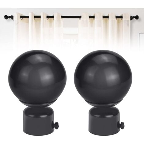 SHINING HOUSE 2PCS Iron Rod End Cap 28mm Round Curtain Rod End Caps Rustproof Curtain Pole Finial Durable Anti-fade with Screws for Office Home Hotel Dining Room - Black