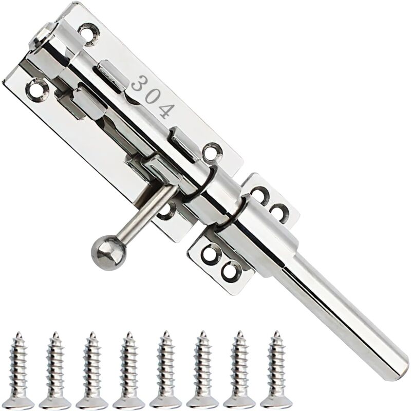 304 Targette En Acier Inoxydable, 200mm Loquet De Porte, épaissi Targette De Porte, Loquet De Porte à Boulon Coulissant avec 6 Vis pour Portail De
