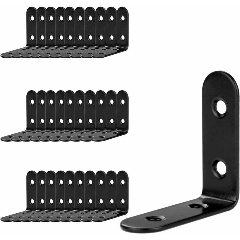 Shining House - 30pcs Supports de Fixation en Acier Inoxydable Noir 50x50x2mm, Renforts d'Angle en Métal pour la Fixation et la Réparation de