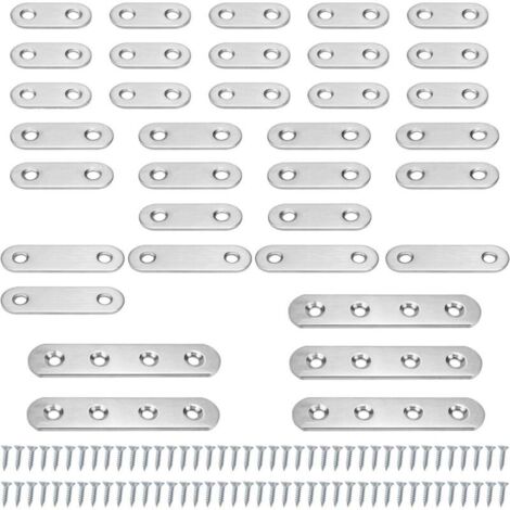 SHINING HOUSE 35 Pièces Equerre Plate, Argent Équerre de Fixation, Equerre Inox Livré avec 80 vis, Equerre Metal Convient pour Réparer et Fixer des Meubles