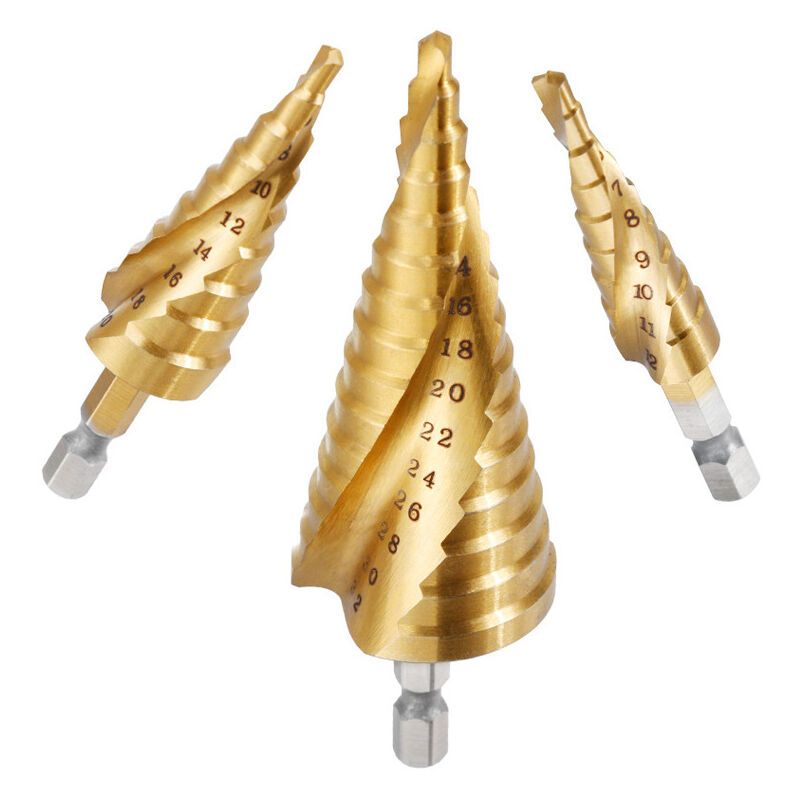 Shining House - 3PCS Foret Fraise Meche Etage, hss Inox Metal, 4-12/20/32mm, Triangle Conique Titane, avec Tige Hexagone, Pour Visseuse Percage sur