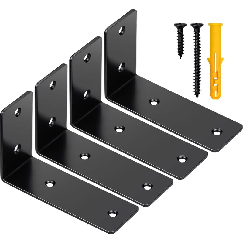 Shining House - 4 Pcs Support Droit en forme de l, 125 x 80 x 45mm Petite Equerre de Fixation pour Réparation et Fixation du Bois, du Plastique et du