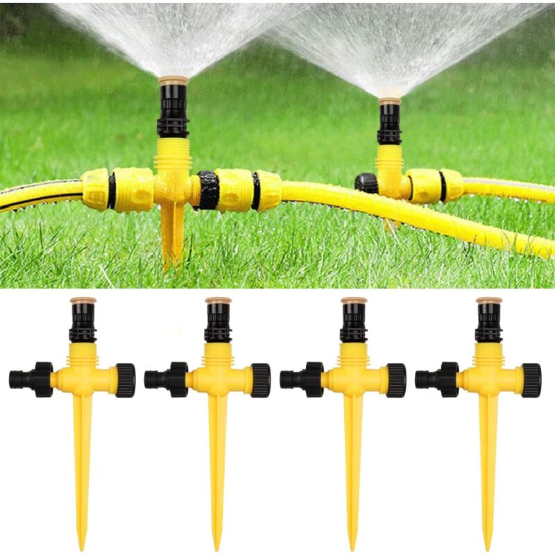 4 Pièces Arroseur de Jardin, Arroseur Automatique 360° Rotatif, Arrosage Pelouse Réglable Pulvérisateur d'eau Système d'Arrosage pour Jardin Pelouse