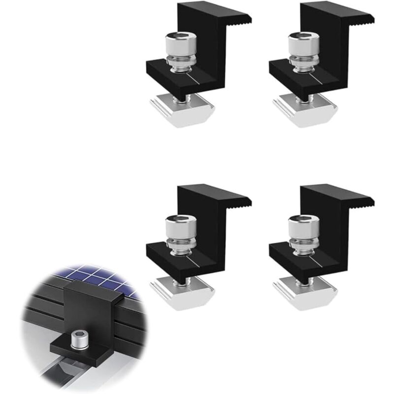 Shining House - 4 Pièces Supports de Panneau Solaire, 35mm Fixation Panneau Solaire en Aluminium Pince, Kit Réglable de Panneau Solaire, pour