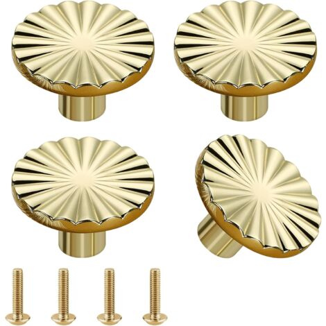 SHINING HOUSE 4 pomos para puerta, pomo redondo de aleación de zinc para gabinete, pomo redondo de un solo orificio, pomo dorado para muebles con tornillos, para dormitorio, baño, armario, cajón, toca