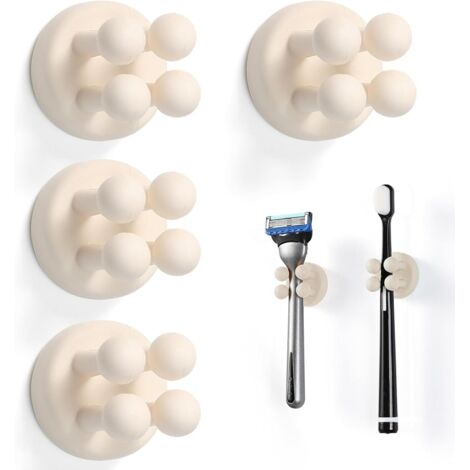 SHINING HOUSE 4 Supports Muraux pour Brosse à Dents,Porte Rasoir, Porte-Brosse à Dents Mural Multi Functional Silicone Self-Adhesive, pour la Salle de Bain, la Cuisine, Le Salon, Le Bureau